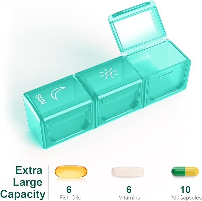 BUG HULL Weekly Pill Organizer 3X a Day, Daily 7 Day Medicine Pill Organizer 3 Times a Day, Travel Pill Case Container for Vitamins, Supplements