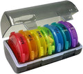 Weekly Pill Organizer Box with 14 Compartments, Rainbow Colors, AM PM Daily Medicine Container, Travel Case with Clear Lid