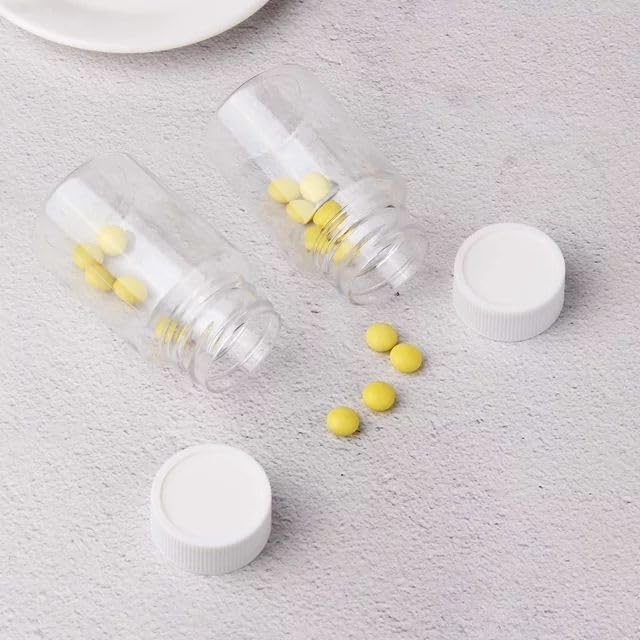 4 Pcs Clear Medicine Pill Bottles, 80ml Empty with Caps Plastic Pill Bottles Clear Travel Medication Bottle for Organizers Storing Fish Oil Candy Medication Aids