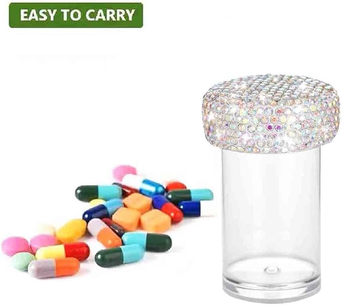 Bling Diamond Portable Waterproof Pill Case Medicine Dispenser Bottle Storage for Outdoor Camping Travel (Colorful)