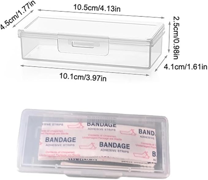 4 Pack Adhesive Bandages Organizer with Lid Clear Bandage Storage Box Containers Case Small Portable Travel First Aid Box for Flexible Fabric Adhesive Bandages Medicine Pills Capsules Camping
