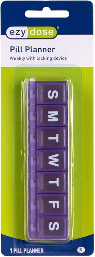 EZY DOSE Weekly (7-Day) Pill Organizer, Medicine Case, Vitamin Planner Box, Small Locking Compartments Secure Prescription Medication and Prevent Spilling, Colors May Vary (Small Locking - 2 Pack)