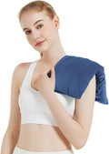 Microwavable Heating Pad with Washable Cover, 8 x 18 Microwave Heating Pad for Neck and Shoulders, Moist Heat Bean Bag Warm Compress for Knee, Joints, Wrist, Abdomen (Dark Blue)