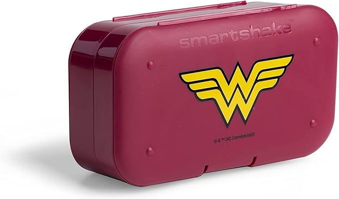 Smartshake DC Comic Pill Box Organizer (Pack of 2) - Portable Size, BPA Free - Medicine Storage Box for Daily Use - 7-Day Pill case for Travel, Vitamin, and Supplement (Wonder Women)