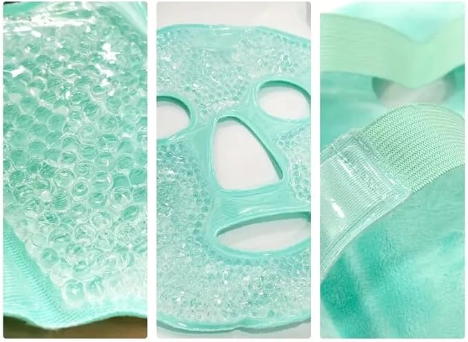 Cooling Green Ice Face & Eye Mask Combo Pack – Reusable Hot & Cold Gel Pack with Soft Plush Backing for Puffiness, Dark Circles, Sinus Pressure & Relaxation
