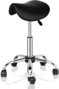 OmySalon Adjustable Saddle Stool with Footrest, Hydraulic Rolling Salon Chair, 360° Swivel Wheels Ergonomic Stool for Hair Stylists, Tattoo Artists, Office, Spa, Massage, Dental (Black)
