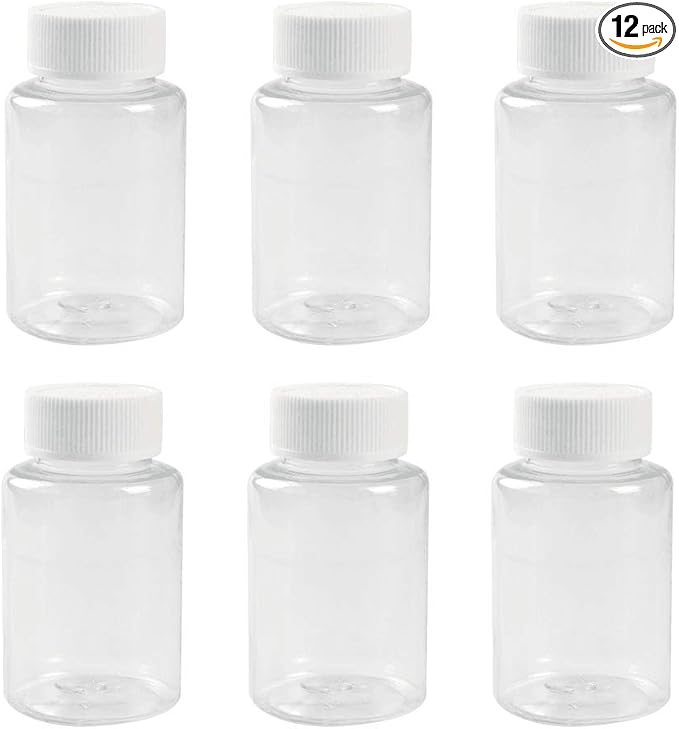 12Pcs 100ml 3.4oz Clear Plastic Bottles with White Screw Caps Empty Portable Liquid Solid Storage Containers for Travel Refillable Cosmetic Toiletry Chemical Dispense