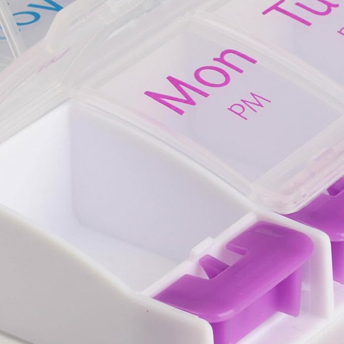 Comfort Axis Large Weekly Pill Organizer, 7 Day 2 Times a Day, AM/PM, White Plastic, Portable, Includes Travel Bag