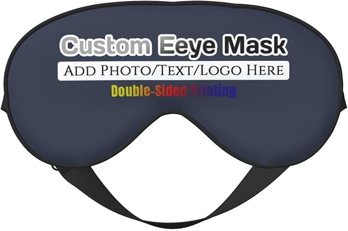 Custom Eye Mask,Add Your Image Text Personalized Sleep Shade Soft Blindfold Eyemask Blackout Eye Cover with Adjustable Strap for Sleep,Travel,Nap Navy Blue