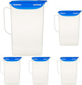 LocknLock Aqua Fridge Door Water Jug with Handle BPA Free Plastic Pitcher with Flip Top Lid Perfect for Making Teas and Juices, 2 QT, Blue (Pack of 5)