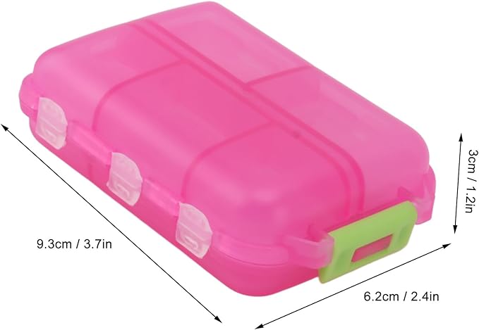 Travel Pill Organizer, Plastic 10 Compartments Pill Case Portable Pill Box Buckle Lock Weekly Portable Pill Holder Container for Purse (Rose Red)