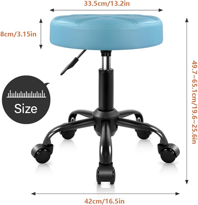 KKTONER Rolling Stool Chair PU Leather Height Adjustable Round Stool with Wheels Chair for Salon Spa Drafting Small Sky Blue