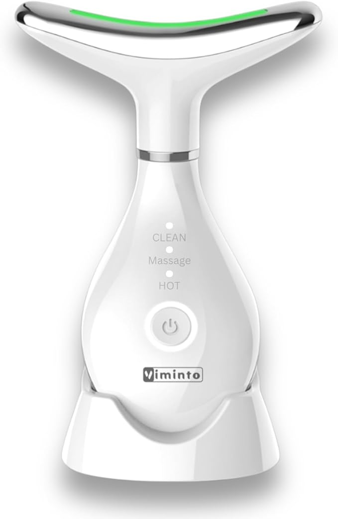 VIMINTO ® 3-in-1 Face Massager – Facial Massager Tool with Soothing Heat, Vibration, and Smart Touch – Red, Blue & Green Light Modes for Relaxation and Radiance – Compact & Portable - White