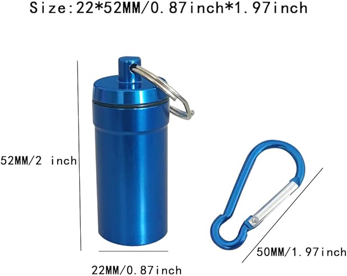 Aluminum Keychain Pill Box with Carabinieri，Air Tight Metal Pill Container，Waterproof Pill Organizers for Outdoor Camping，Travel (Black,Silver and Blue)