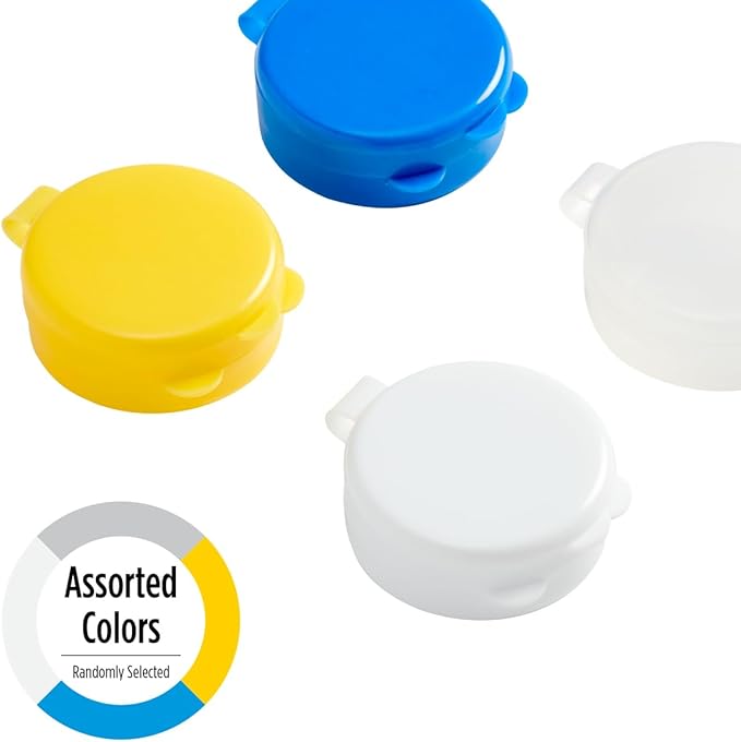 Ezy Dose Daily Round Pocket Pharmacy, Portable On-The-Go, Pill Box, Organizer and Vitamin Containers, Snap Shut Lids, Perfect for Traveling, Colors May Vary, 4 Pack