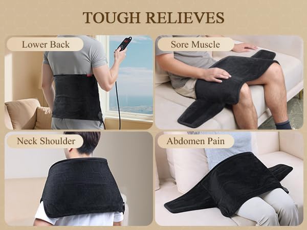 Lower Back Heating Pad: 2X Graphene Extra Hot Heating Wrap for Back Pain Relief - Max 160℉ Heat for Men Waist Deeper Relaxation After Heavy Work - 4H Auto Off 8 Heat Settings (Grey)