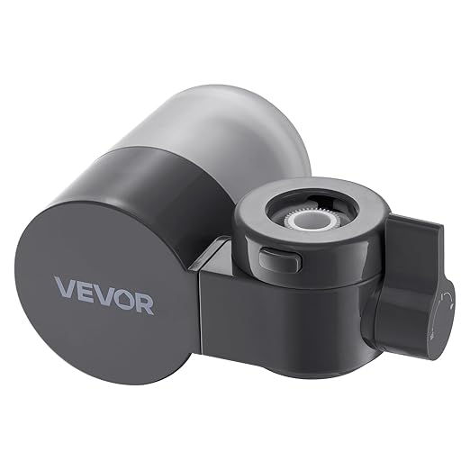 VEVOR Faucet Mount Water Filter, Horizontal Water Purifier for Sink Tap, Carbon Fiber Filters, Removes Chlorine Lead with 1 Filter, Fits Most Kitchen or Bathroom Faucets, Gray