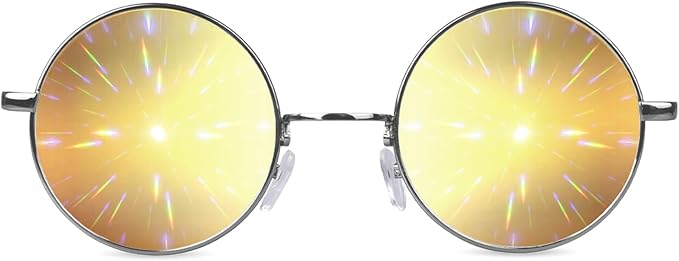 GloFX Diffraction Glasses | Hippie and Pilot Style Metal Frames with Mirror Lens and 3D Prism Rainbow Effect