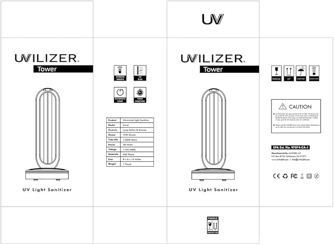 UVILIZER Tower - UV Light Sanitizer & Ultraviolet Lamp with Remote Control (UV-C Cleaner for Home, Room, Office | 38W UVC Disinfection Bulb | Kill Germs, Bacteria, Virus, Dust | USA)