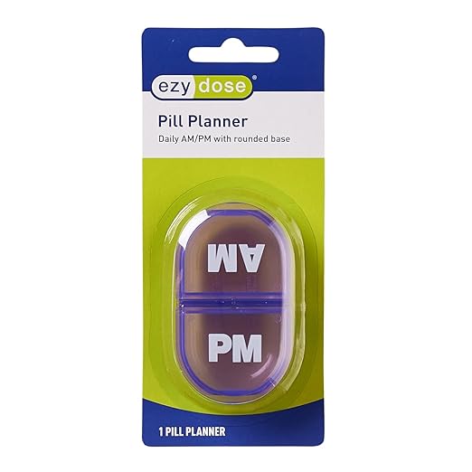 Ezy Dose Daily AM/PM Pocket Pharmacy Travel Pill Case, Medicine Planner, Vitamin Organizer, Snap-Shut Lids, Color May Vary, BPA Free