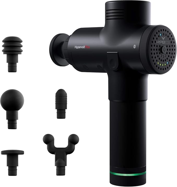 Hypervolt Plus, Featuring Quiet Glide Technology - Handheld Percussion Massage Gun | 3 Speeds, 5 Interchangeable Heads | Helps Relieve Sore Muscles and Stiffness (Hypervolt Plus w/Bluetooth)