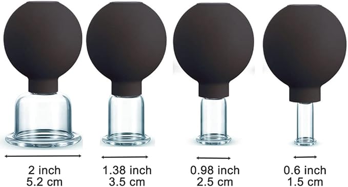 FeelFree Sport 4 Pieces Glass Facial Suction Cupping Set-Silicone Vacuum Suction Massage Cups Anti Cellulite Lymphatic Therapy Sets for Eyes, Face and Body (Black)