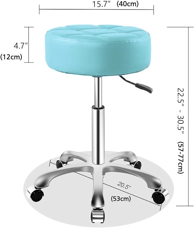Rolling Adjustable Stool with Wheels for Work Medical Tattoo Salon Office,Swivel Desk Esthetician Hydraulic Stool Chair (Cyan)