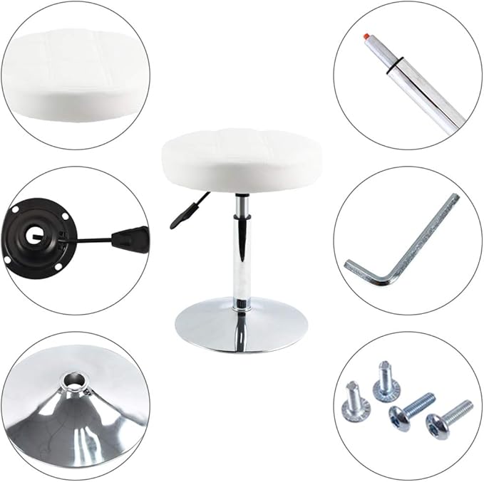 FURWOO Adjustable Swivel Barstool, White, PU Leather, 32cm Diameter, 220lbs Maximum Load