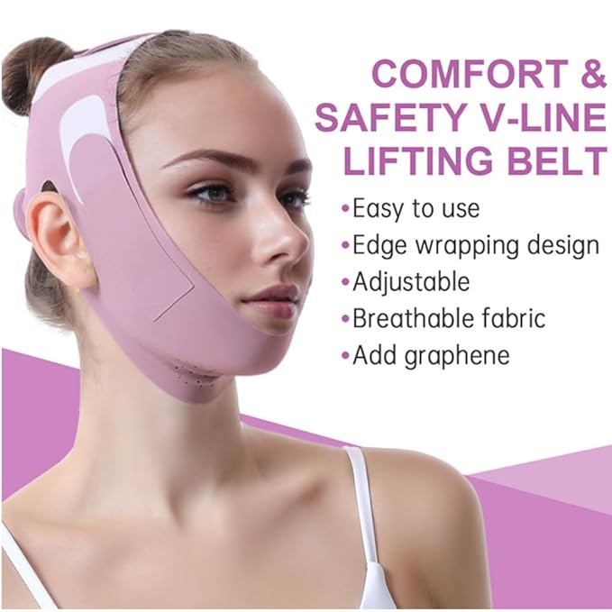 Graphene V-Line Mask Chin Up Mask V Shaped Face Mask Chin strap for sleeping,Jawline Shaper,Lilac,Medium