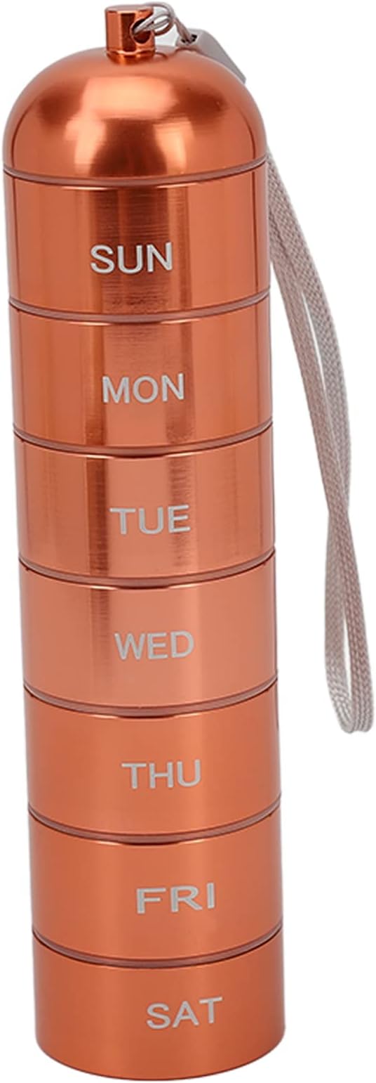 Weekly Organizer, Stackable Aluminum Alloy 7 Day Box Case, Small Portable Metal Organizer Case Keychain, Travel Cute Box Holder