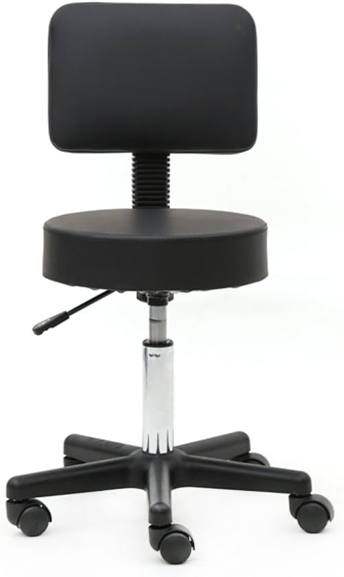 Modern Rolling Round Stool Chair,PU Leather Swivel Adjustable Rolling Stools,Ergonomic Swivel Salon Spa Barstools,Office Drafting Chairs,with Wheels,for Home, Kitchen, Medical, Lab (Black)
