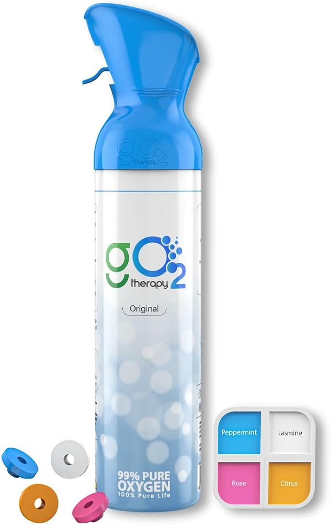 Up to 450 Inhalations, 12L | Portable Oxygen Canister with 4 Fragrance Option – Single Mouth & Nose Mask – Supplemental Oxygen for Sports, Travel, Altitude & Fitness Activities