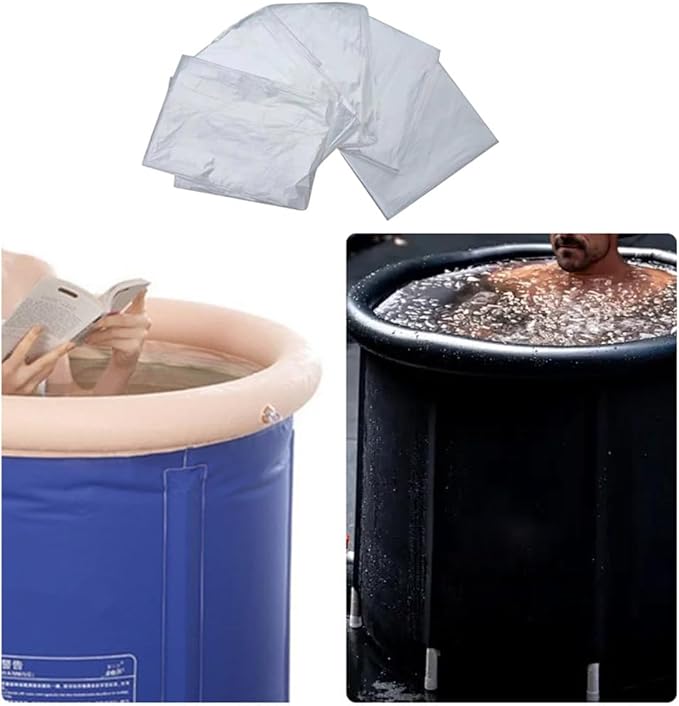 10 Pack Disposable Ice Bath Tub Cover Liner Transparent Plastic Portable Bathtub Liner Covers for 105 Gallons Ice Tub Portable Bath Tub Cold Plunge Tub Inflatable Ice Bath Barrel Plunge Pool