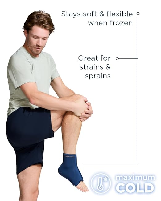 Tommie Copper BetterICE Ankle Wrap Cold Compression for Muscle Pain & Joint Soreness, Soft Flexible Gel, No Messy Leaks, Comfortable Fit - XL, Dark Navy