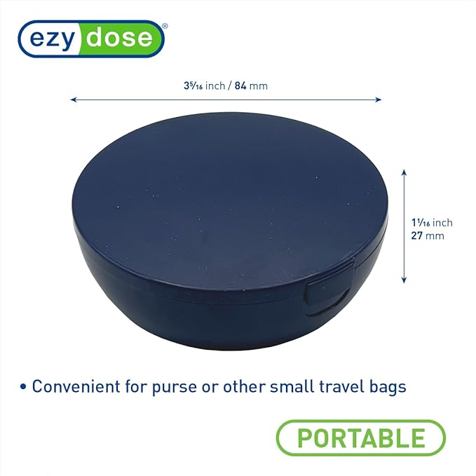 EZY DOSE Travel Pill Organizer with Built-in Mirror, Compact and Portable Medication Case for Daily Vitamins, Pills, and Medicine Management, Ideal for Travel and On-The-Go Use, Blue