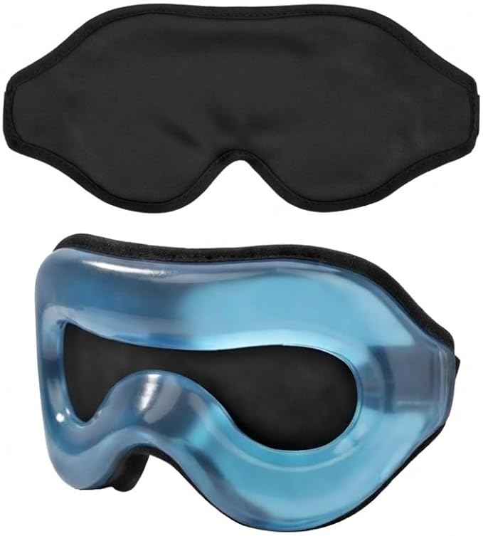 3D Sleep Mask with Hot Cold Gel Layer, Memory Foam Blackout Eye Mask, Zero Pressure Cups for Lashes, Adjustable Strap, Black
