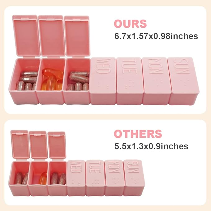 3Pack Weekly Pill Organizer,Extra Large 7 Days Cute Pill Cases Travel Daily Pill Box for Vitamin Medicine Fish Oil, Calcium Tablets Supplements