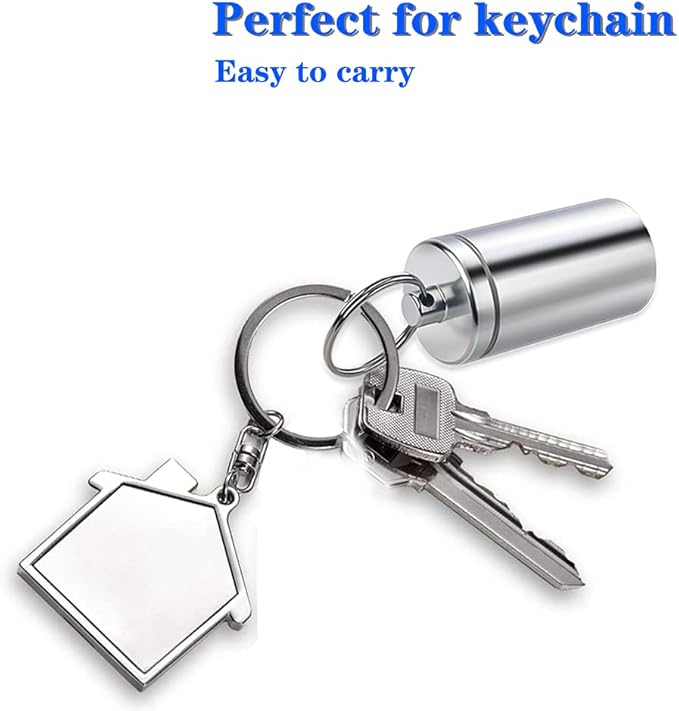 Portable Pill Holder Keychain,Aluminium Alloy Waterproof Pill Boxes Container for Purse Pocket,Small Daily Pill Case for Outdoor Travel Camping-Silver