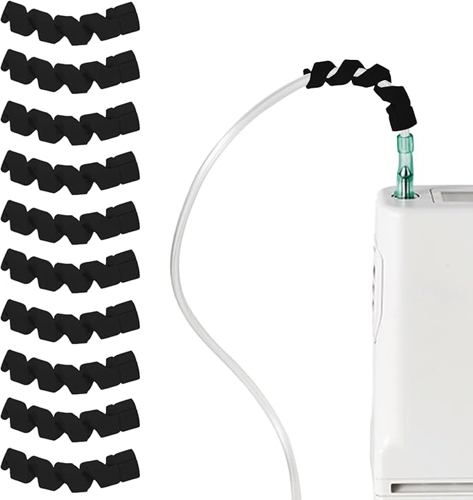 10 Pack Oxygen Tube Support Crimp Straightener for Portable Oxygen Concentrator, Oxygen Tubing Support for Oxygen Tank Oxygen Hose Nasal Cannula Oxygen Accessories (Black)