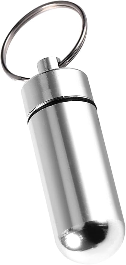 Silver Portable Stainless Steel Pill Container, Waterproof Mini Sealed Jar, Aluminum Alloy Keychain Pill Bottle Medication Aids