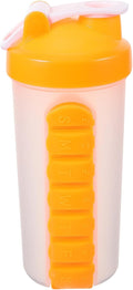 Clear Water Bottles 7 Day Pill Box Organizer with Water Bottle Weekly Dispensers Reminder Medicine Holder Portable Inserted Pill Case Bottle for Travel Gym Outdoor Orange