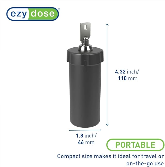 EZY DOSE Pill Box and Medicine, Vitamin Container, Safe for Money & Travel Items, Perfect for On-The-Go, Durable Canister, 2 Keys with Lock, Large, Black, BPA Free