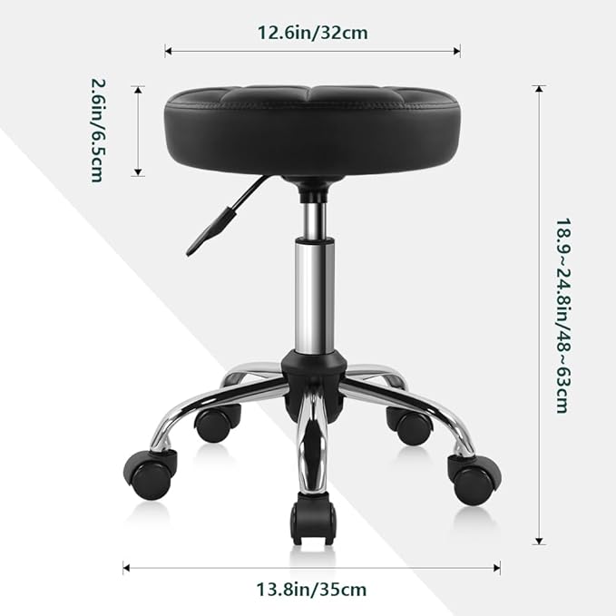 Black Classic Swivel Stool with Wheel for Salon Work Home SPA Shop Height-Adjustable and Cost-Effective Rolling Stool Chair Small
