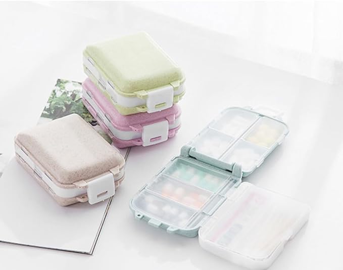 Cabilock Portable Medicine Box 2-Pack Foldable 3-Layer Pill Organizer with 8 Compartments Travel Case for Vitamins Medications Daily Use