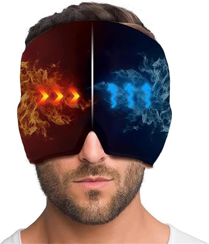 Hameisen Headache Cap Migraine, Gel Ice Headache Relief Hat, Wearable Cold Therapy Migraine Relief Cap, Comfortable & Stretchable Ice Pack Eye Mask for Puffy Eyes, Tension and Stress Relief