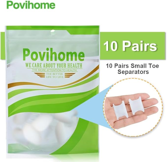 Povihome 16 Pack Toe Spacers Separators, Bunion Corrector Gel Orthotics (0.3'' Thick) for Bunion, Overlapping Toes - S Size