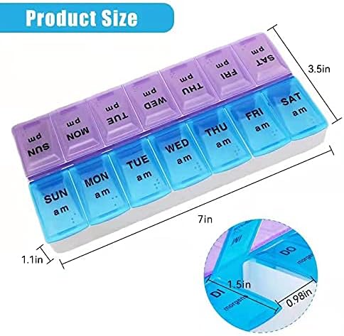 SJK Pill Organizer 2 Times a Day, Weekly Pill Box 2 Per Day, AM PM Pill Case, Day Night Pill Container 7 Day, Vitamin Case Twice a Day