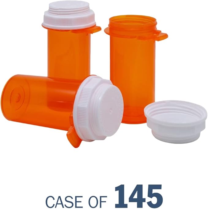 Ezy Dose Pill Box and Medicine, Vitamin Container & Vial, 20 Dram Storage, Child-Resistant Cap, Case of 145