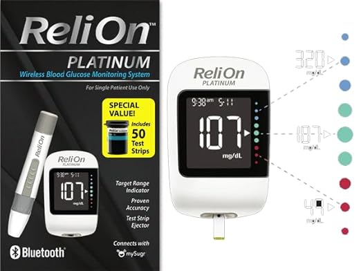 Platinum Blood Glucose Monitoring System Kit with 50 Test Strips, Bluetooth | Blood Glucose Monitor System Kit Bundle with 45 Diabetes Decoded