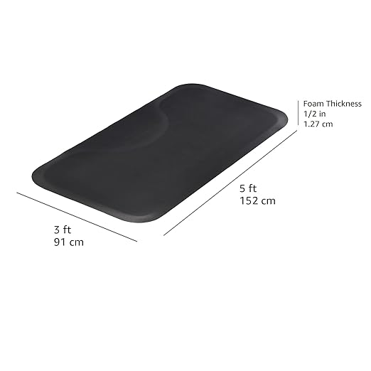 Amazon Basics Rectangular Anti-Fatigue Salon & Barber Shop Floor Mat, Non-Slip Standing Surface, 3ft x 5ft x 5/8 inch, Black